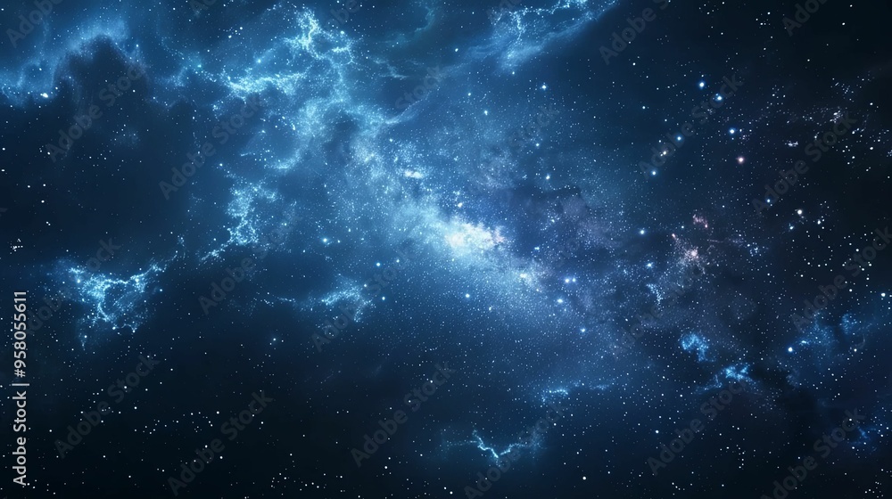 Fototapeta premium A Cosmic Nebula with Scattered Stars in a Deep Blue Sky