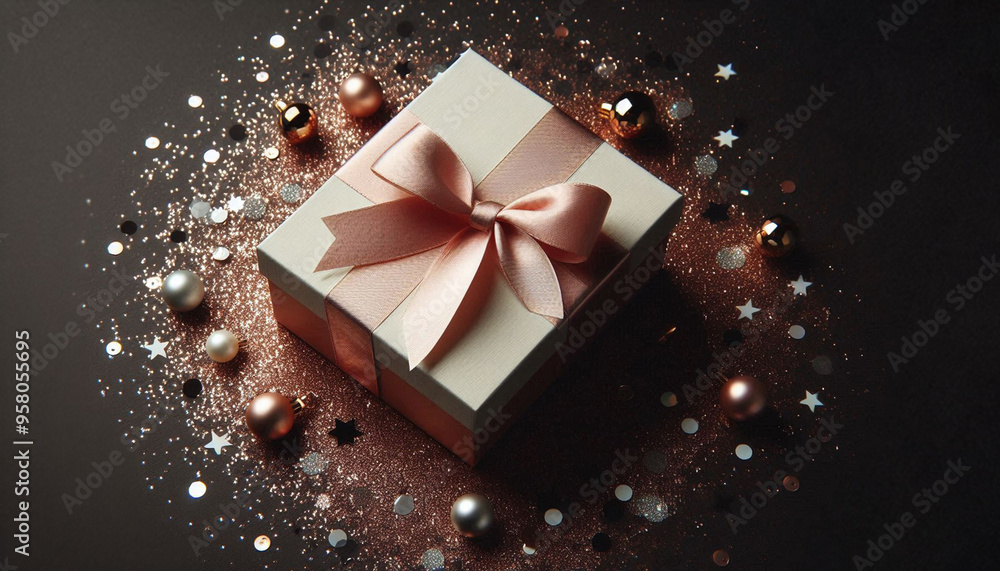 gift box with ribbon and bow, xmas gift box with ribbon and bow, xmas
