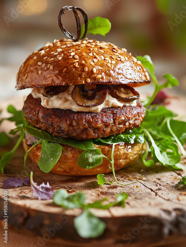 A gourmet plant-based burge...