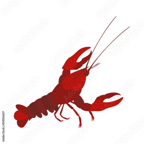 アメリカザリガニ。フラットなベクターイラスト。
Red swamp crayfish (Louisiana crawfish ,mudbug). Flat vector illustration.
