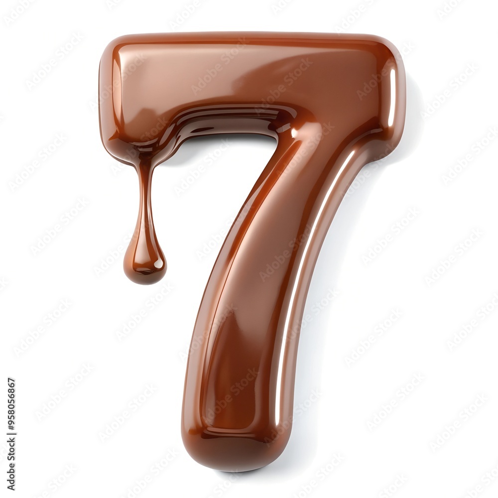 number 7 with melted chocolate effect on white background. number decoration style number 7 with melted chocolate effect on white background. number decoration style