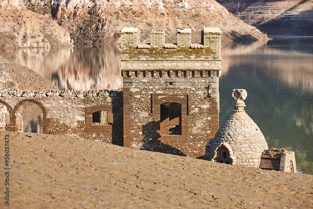 Sau reservoir. Climate change and desertification. Dryness in Catalonia. Barcelona