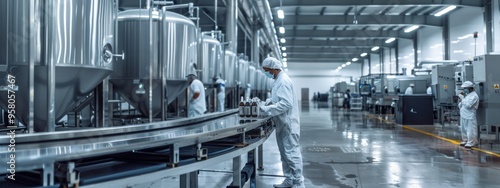 Modern beverage production line in a factory