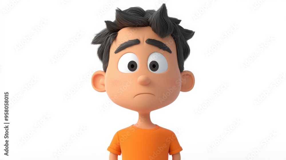A 3D cartoon character with a puzzled look, head slightly tilted, one eyebrow raised, on a white background A 3D cartoon character with a puzzled look, head slightly tilted, one eyebrow raised, on a white background