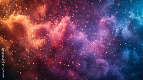 Abstract Cosmic Background with Swirling Smoke and Shimmering Lights