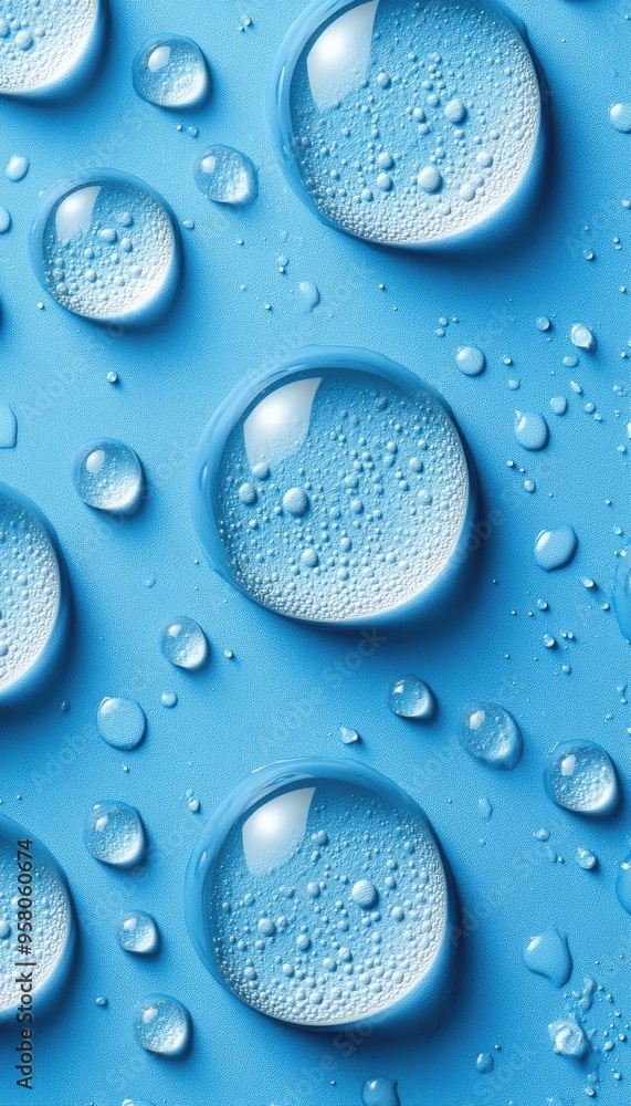 Water droplets on blue surface. This photo can be used for websites or presentations related to water, moisture, and cleanness. Water droplets on blue surface. This photo can be used for websites or presentations related to water, moisture, and cleanness.