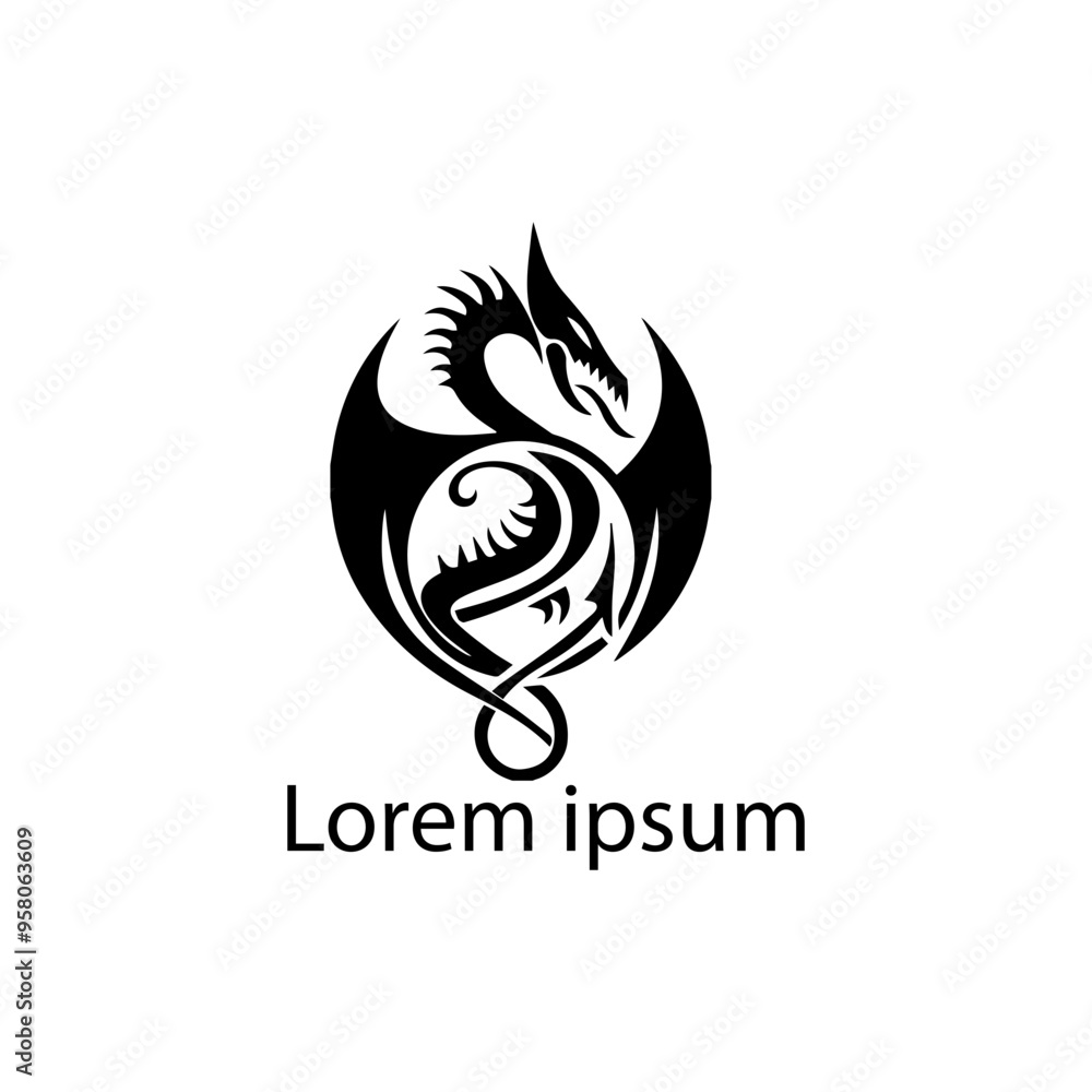 Obraz premium Chinese Dragon Vector. Premium Vector | Flat dragon silhouette dragon illustration vector. Premium Vector | Dragon logo icon design illustration.