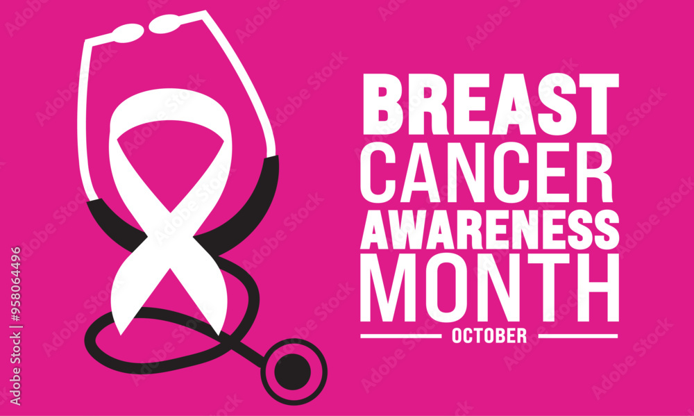 Obraz premium October is Breast cancer awareness month observing each year .suitable for background template landscape banner template ,card ,poster design. Editable banner with ribbon illustration.