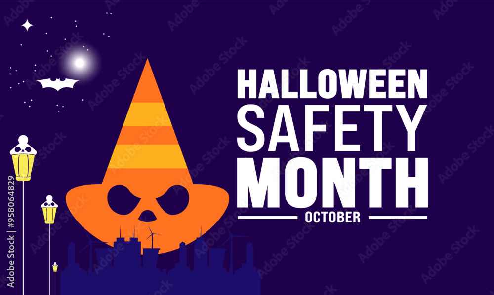 October is Halloween Safety Month. Holiday concept. Template for background, banner, card, poster with text inscription and standard color. vector illustration. October is Halloween Safety Month. Holiday concept. Template for background, banner, card, poster with text inscription and standard color. vector illustration.