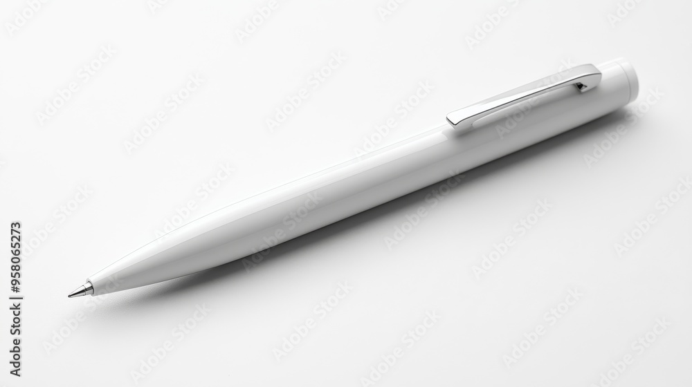 White Pen with Sharp Tip on All-White Backgroun White Pen with Sharp Tip on All-White Backgroun