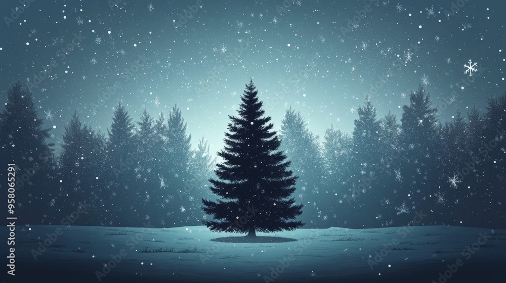 Obraz premium Lone Pine in a Wintery Forest.