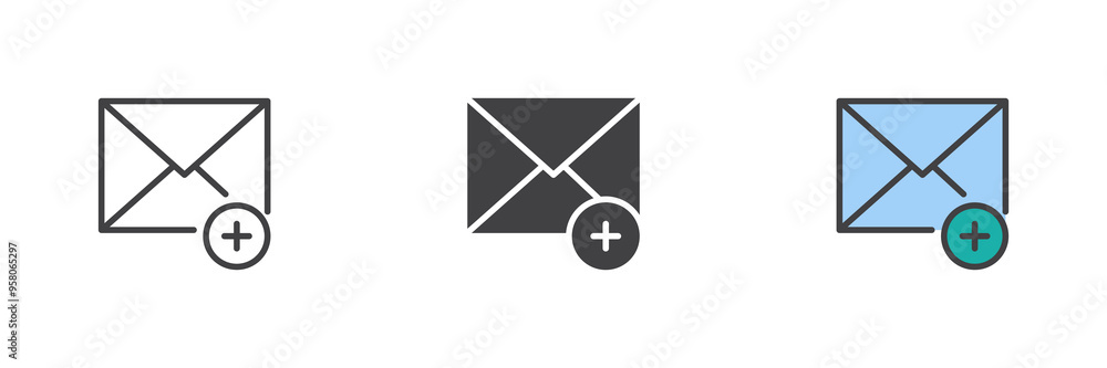 Add Mail different style icon set Add Mail different style icon set