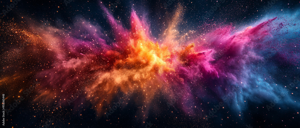 A vibrant explosion of colors in cosmic scene, showcasing stunning display of pink, orange, and blue hues against dark background, evoking sense of wonder and beauty. A vibrant explosion of colors in cosmic scene, showcasing stunning display of pink, orange, and blue hues against dark background, evoking sense of wonder and beauty.