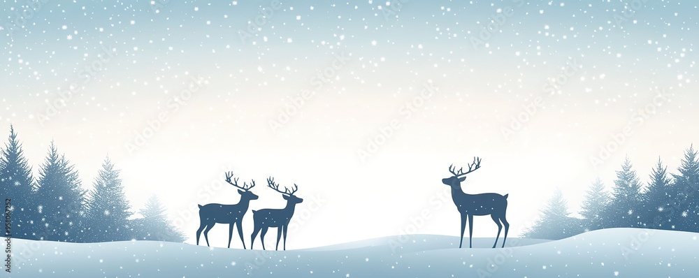 Snowy winter landscape with reindeer silhouette Snowy winter landscape with reindeer silhouette