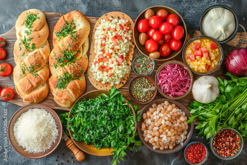 Traditional ingredients for preparing a rosh hashanah dinner