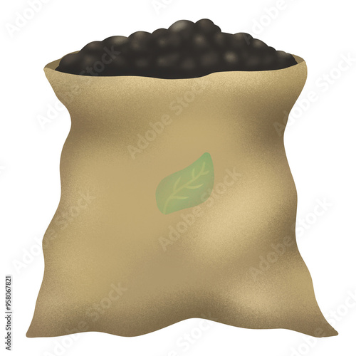 Fertilizer sacks containing dark colored granules