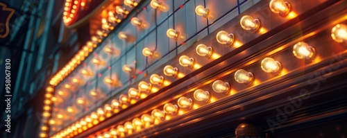 Classic theater marquee with lightbulbs, 4K hyperrealistic photo