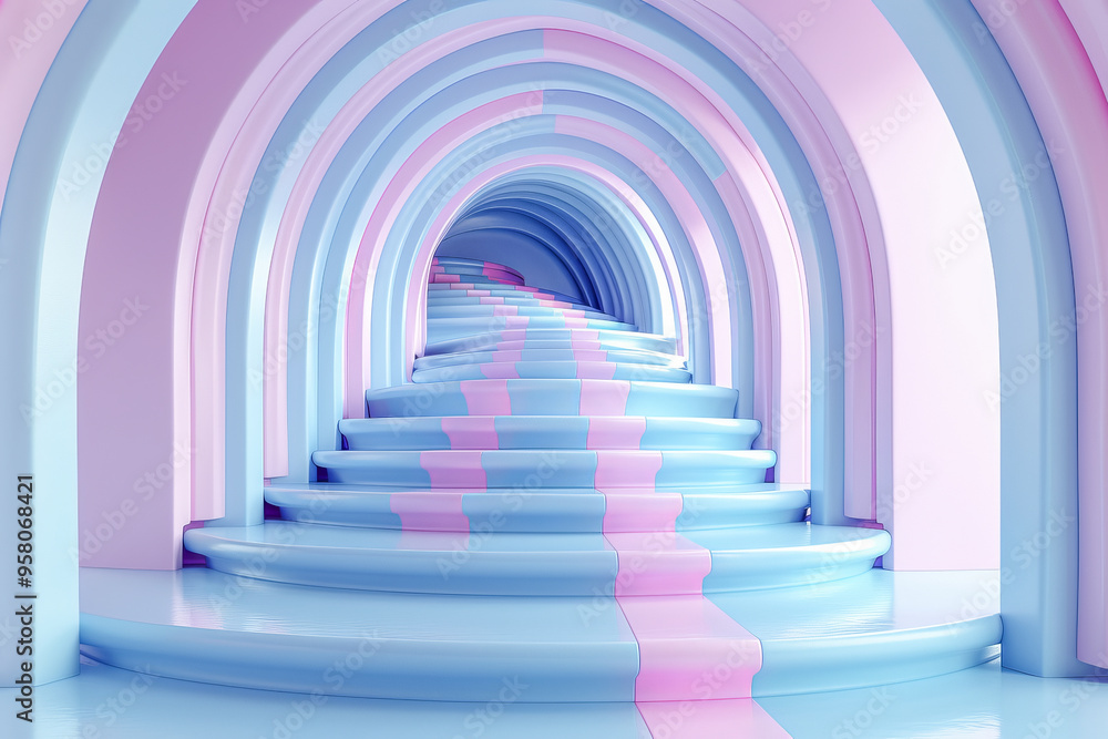 Stairway leading to a mysterious archway in pastel colors Stairway leading to a mysterious archway in pastel colors