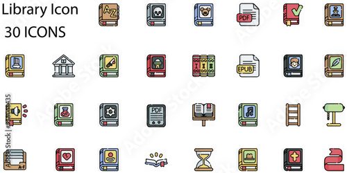 Set of Library icons. Line art style icons bundle. vector illustration