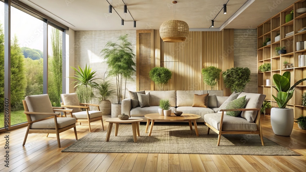 Fototapeta premium Natural textures and sustainable materials come together in harmony, producing a peaceful and eco-friendly space that