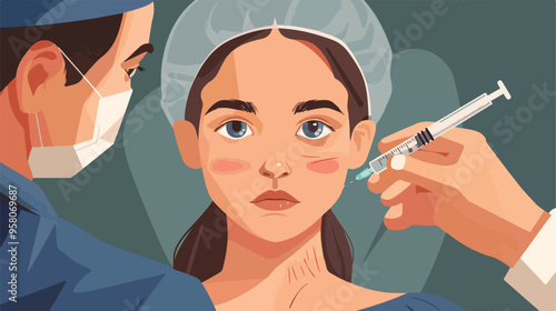 Woman with Facial Plastic Injection Medical Professional Performing Procedure