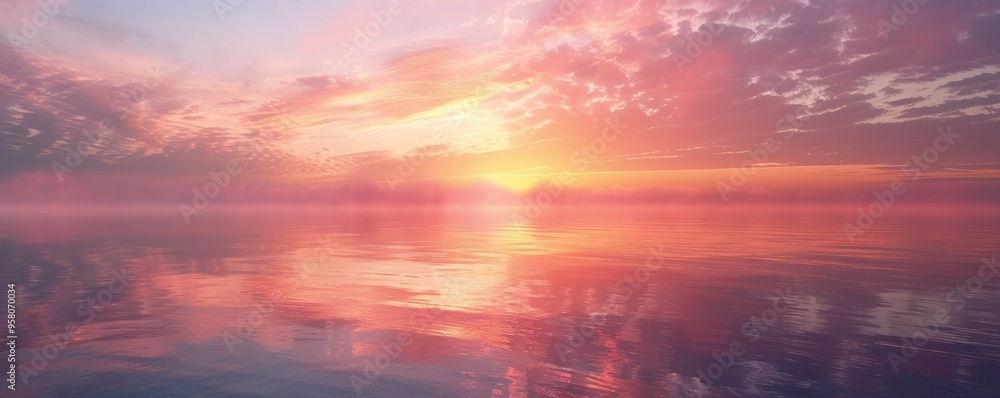 Obraz premium Horizon ablaze with the colors of sunrise, 4K hyperrealistic photo