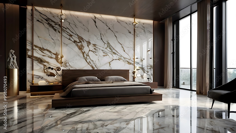 Premium modern bedroom interior design with marble tiles. premium ...