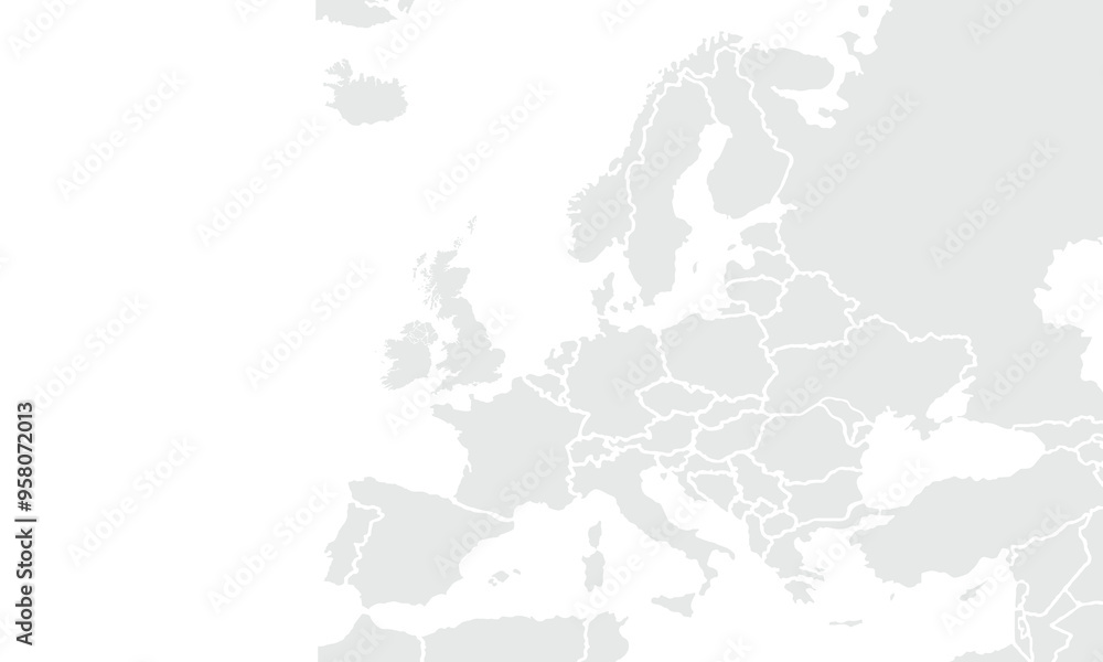 Fototapeta premium Map of Europe.for website layouts,background,education, precise,customizable,Travel worldwide,map silhouette backdrop,earth geography, political,reports. Grayscale style ,isolated on white background.