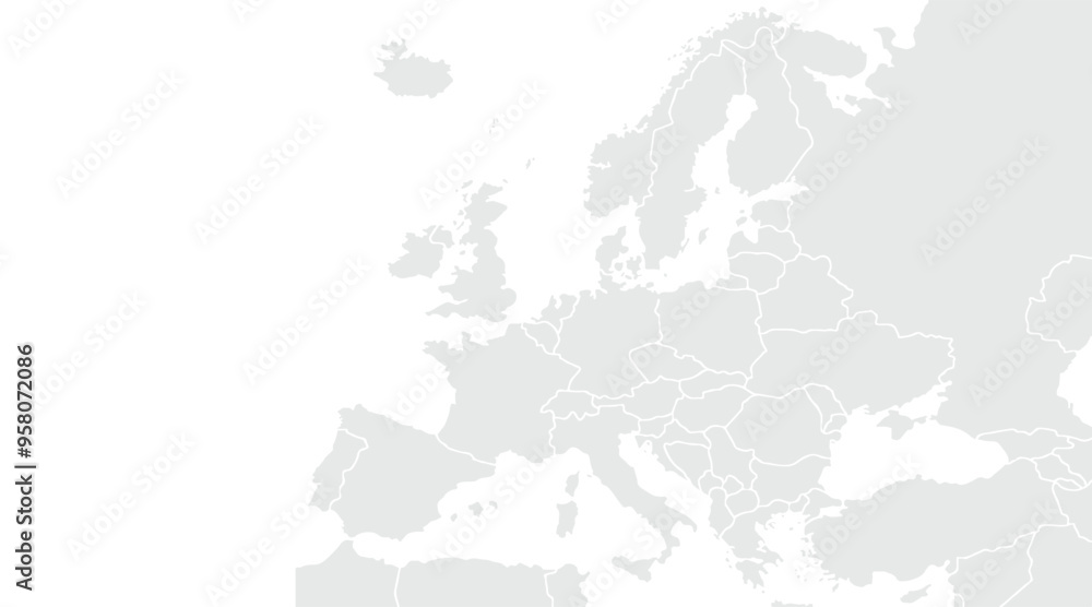 Obraz premium Map of Europe.for website layouts,background,education, precise,customizable,Travel worldwide,map silhouette backdrop,earth geography, political,reports. Grayscale style ,isolated on white background.