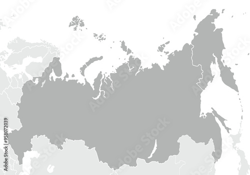 Political map of Russia. for website layouts,background,education, precise,customizable,Travel worldwide,map silhouette backdrop,earth geography, political,reports. Grayscale style ,isolated.