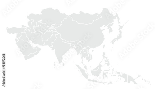 Map of Asia. for website layouts,background,education, precise,customizable,Travel worldwide,map silhouette backdrop,earth geography, political,reports. Grayscale style ,isolated on white background.