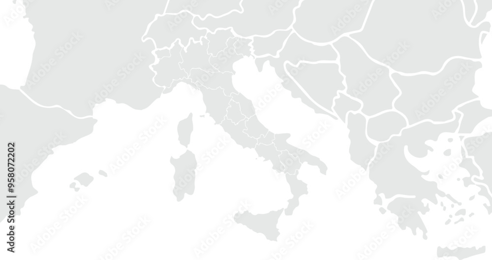 Obraz premium Map of Italy. for website layouts,background,education, precise,customizable,Travel worldwide,map silhouette backdrop,earth geography, political,reports. Grayscale style ,isolated on white background.