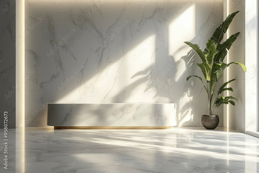 Modern Minimalist Interior Design with White Marble and Sunlight Modern Minimalist Interior Design with White Marble and Sunlight