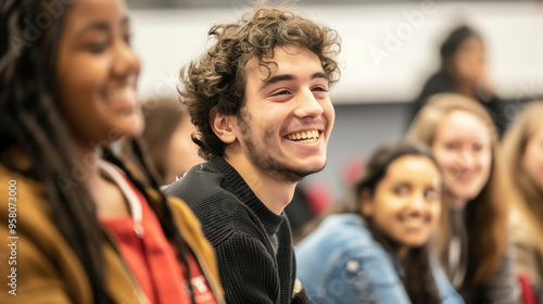 Smiling student enjoys debate club meeting