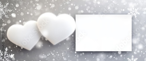 White Heart Clouds with Snowflakes and Card Template