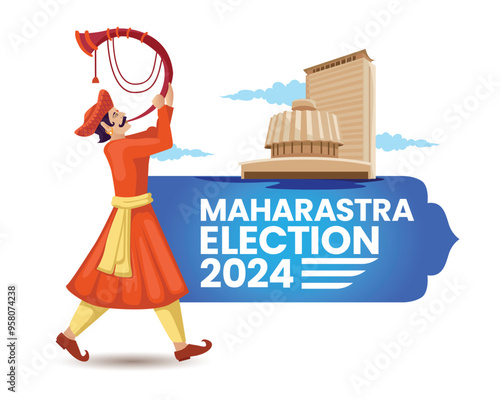 Maharashtra Election 2024 Illustration with assebly Building and tutari man,