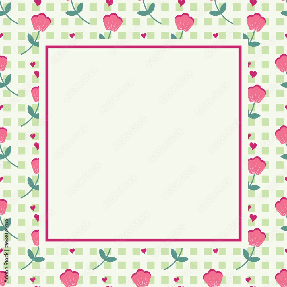 Sweet pink flowers and tiny heart grid poster notepad background. Beautiful flowers seamless pattern. Sweet pink flowers and tiny heart grid poster notepad background. Beautiful flowers seamless pattern.