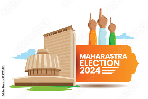 Maharashtra Assembly Election 2024 with Voting and Legislative Building Illustration