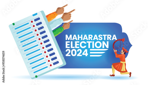 Maharashtra Election 2024 Creative Illustration with Ballot Box and Voting Fingers