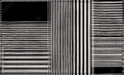 Rug seamless texture with square and stripes pattern, ethnic fabric, grunge background, boho style pattern, 3d illustration