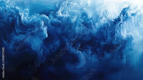 Dynamic abstract forms in deep oceanic blues, capturing the fluid movement and energy of the sea photo