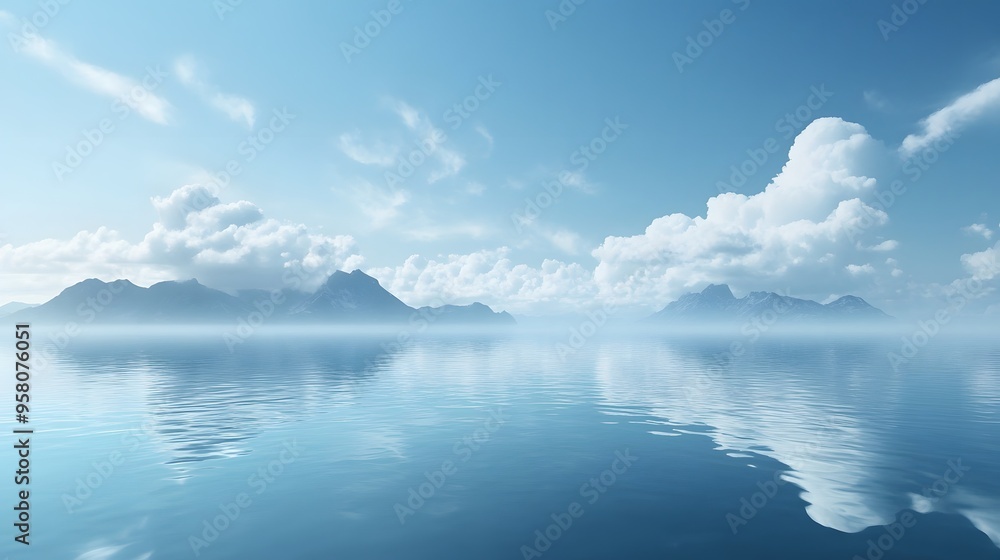 Fototapeta premium Tranquil mountain reflections over a serene blue lake under cloudy skies