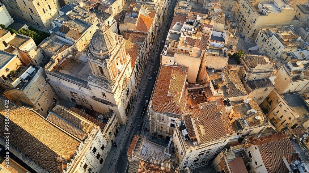 Fototapeta premium Aerial view of the Baroque architecture and winding streets of the city of Lecce, in the Puglia region