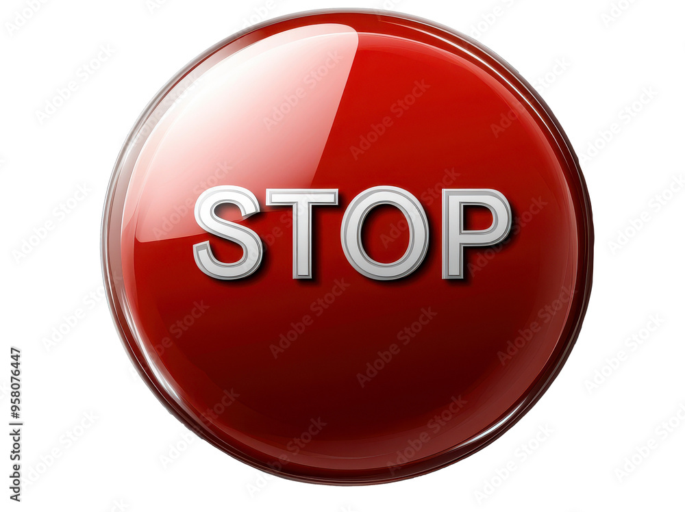 Big red button labeled STOP for safety controls in operation Big red button labeled STOP for safety controls in operation