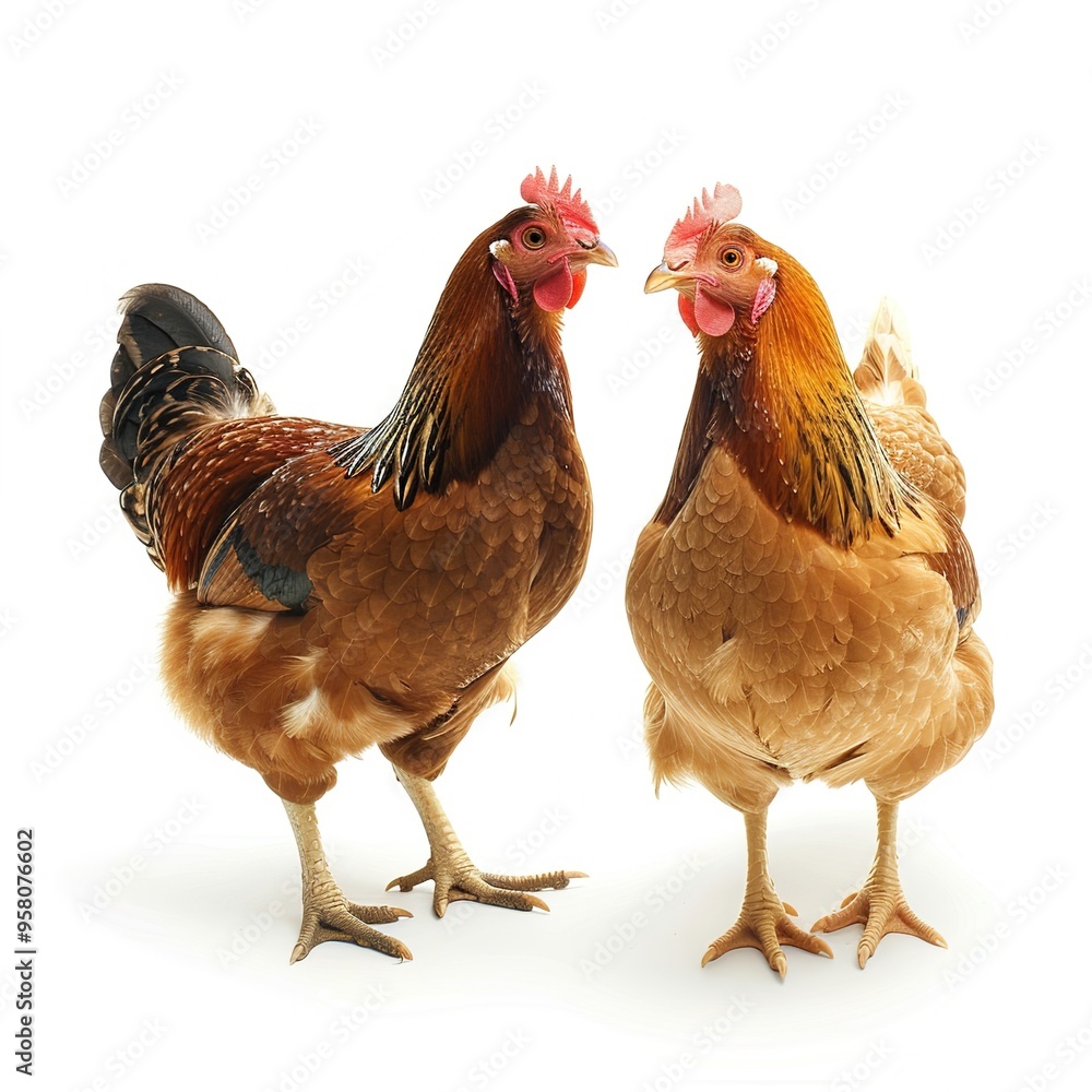 Fototapeta premium Big organic roaming natural red and village chicken isolated on white background