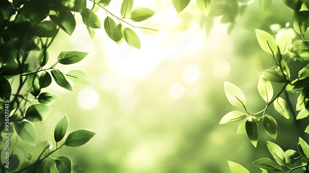 Lush greenery with sunlit bokeh background - serene and refreshing nature scene Lush greenery with sunlit bokeh background - serene and refreshing nature scene