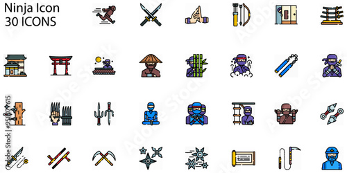 Set of Ninja icons. Line art style icons bundle. vector illustration