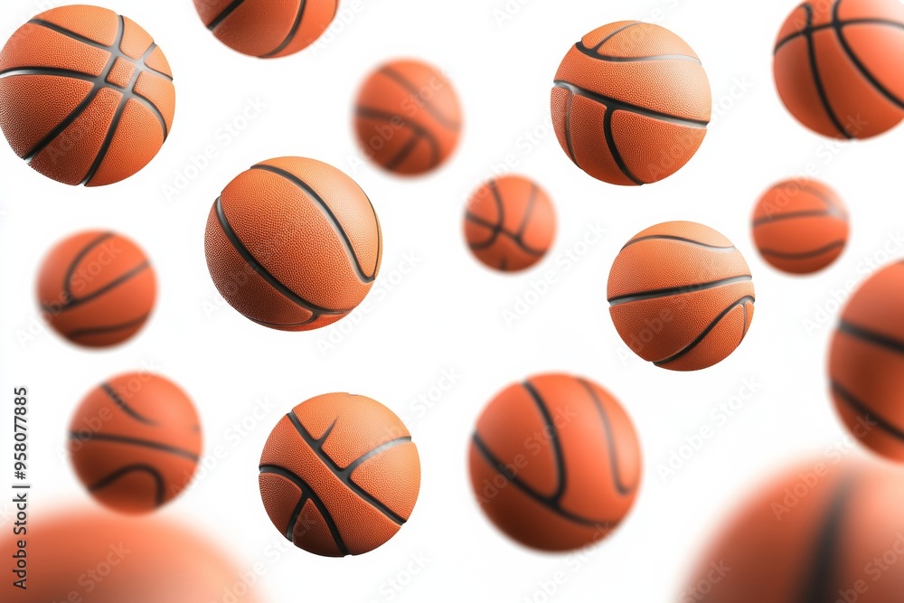 3D realistic basketballs flying against a white background 3D realistic basketballs flying against a white background