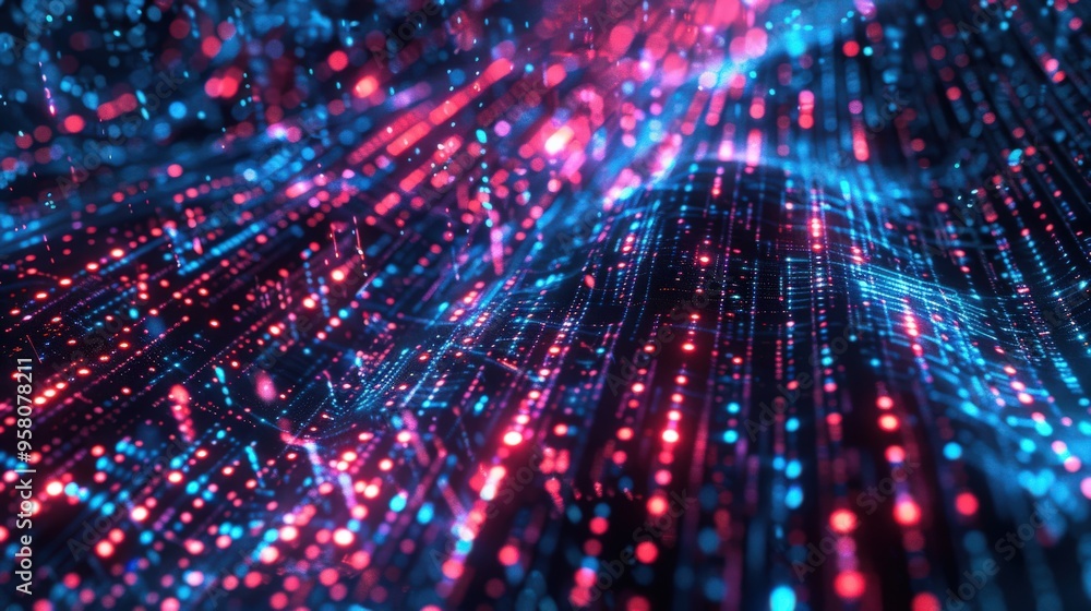 Obraz premium Flow Of Data. Abstract Binary Code Background. Big Data Visualization in Matrix Style