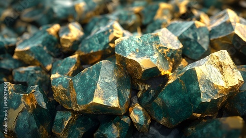 Shimmering gold and green precious gemstones: nature's raw splendor photo